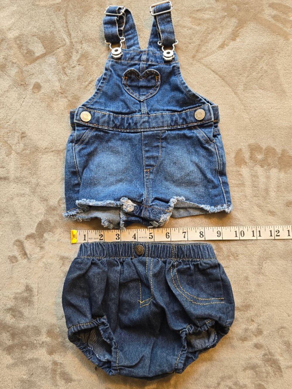George Baby Girl Denim Shortalls Overalls & Western Bloomer Set - Size 3-6 Month
